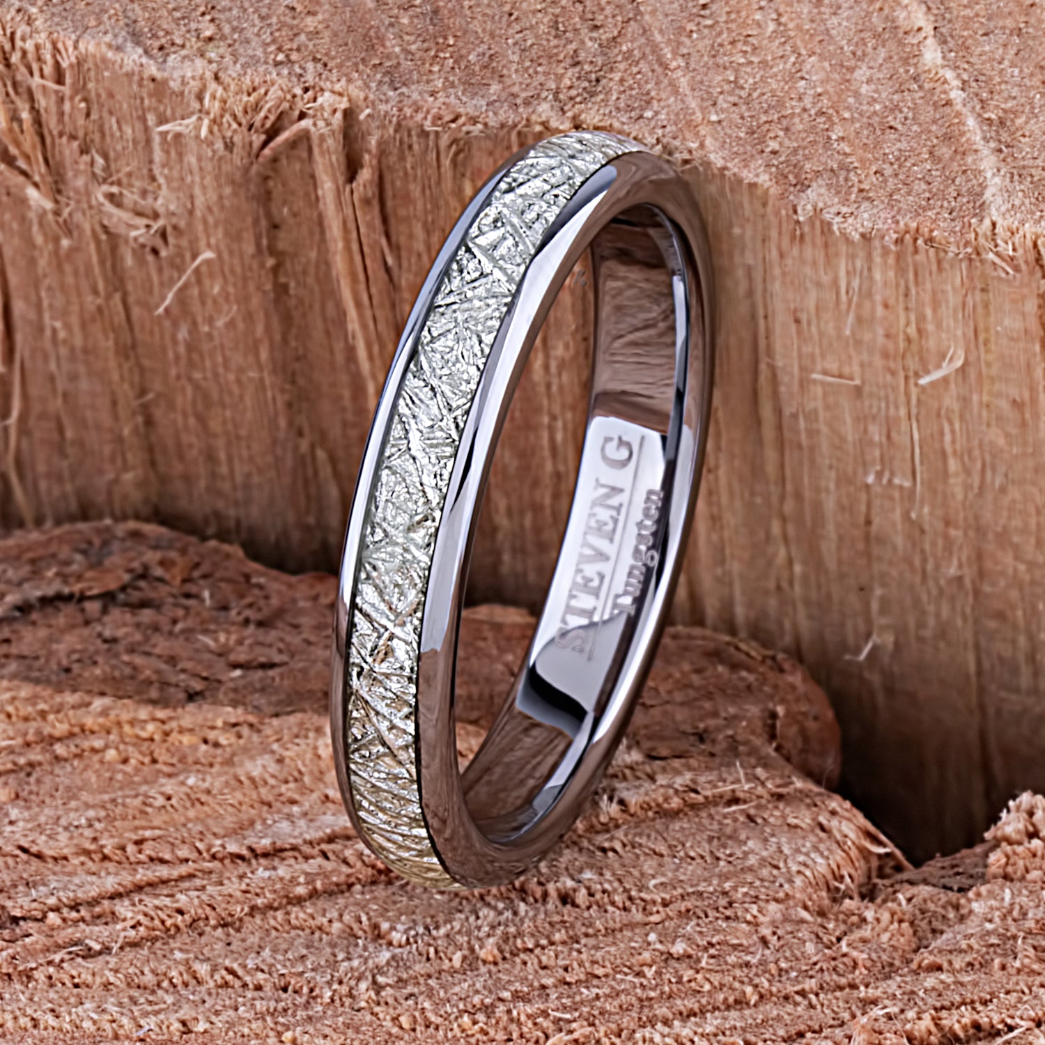 Tungsten Ring with Man-Made Meteorite - 4mm Width