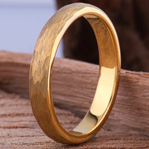 Tungsten Ring with Hammered Yellow Gold - 4mm Width - TCR158