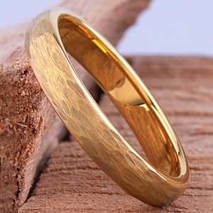 Tungsten Ring with Hammered Yellow Gold - 4mm Width - TCR158