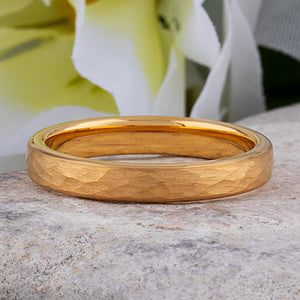 Tungsten Ring with Hammered Yellow Gold - 4mm Width - TCR158