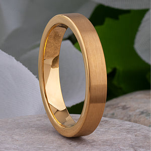 Yellow Gold Tungsten Ring with Brush Finish - 4mm Width - TCR176