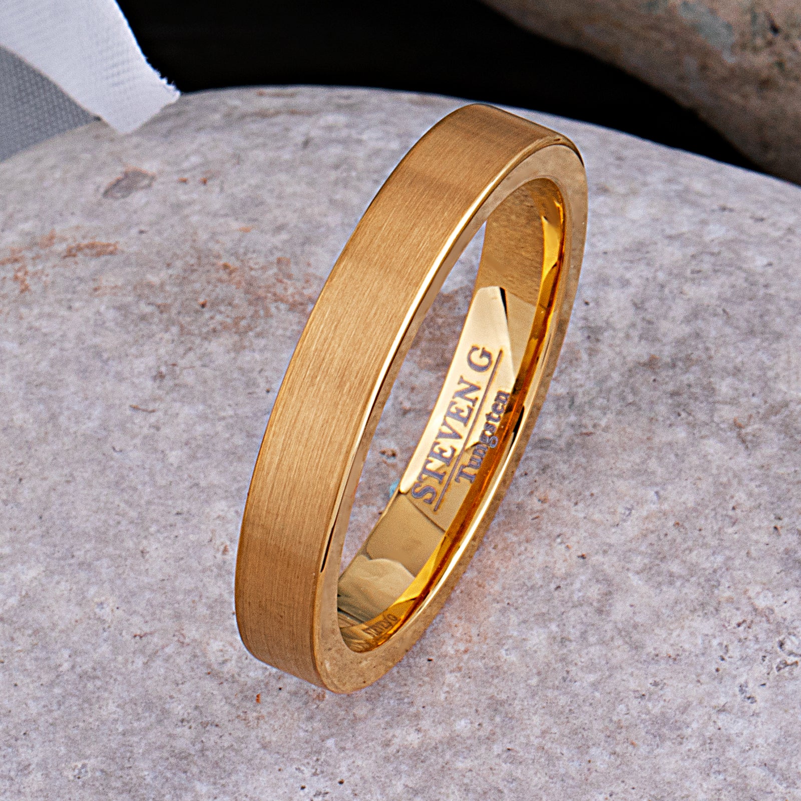 Yellow Gold Tungsten Ring with Brush Finish - 4mm Width - TCR176