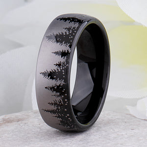 Tungsten Ring with Pine Tree Design in Two-Tone Finish - 8mm Width - TCR179