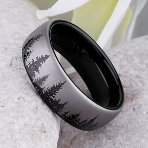 Tungsten Ring with Pine Tree Design in Two-Tone Finish - 8mm Width - TCR179