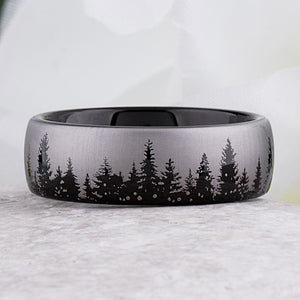 Tungsten Ring with Pine Tree Design in Two-Tone Finish - 8mm Width - TCR179
