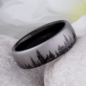 Tungsten Ring with Pine Tree Design in Two-Tone Finish - 8mm Width - TCR179