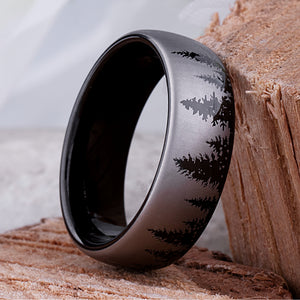 Tungsten Ring with Pine Tree Design in Two-Tone Finish - 8mm Width - TCR179