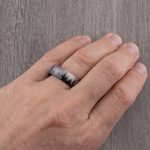 Tungsten Ring with Pine Tree Design in Two-Tone Finish - 8mm Width - TCR179