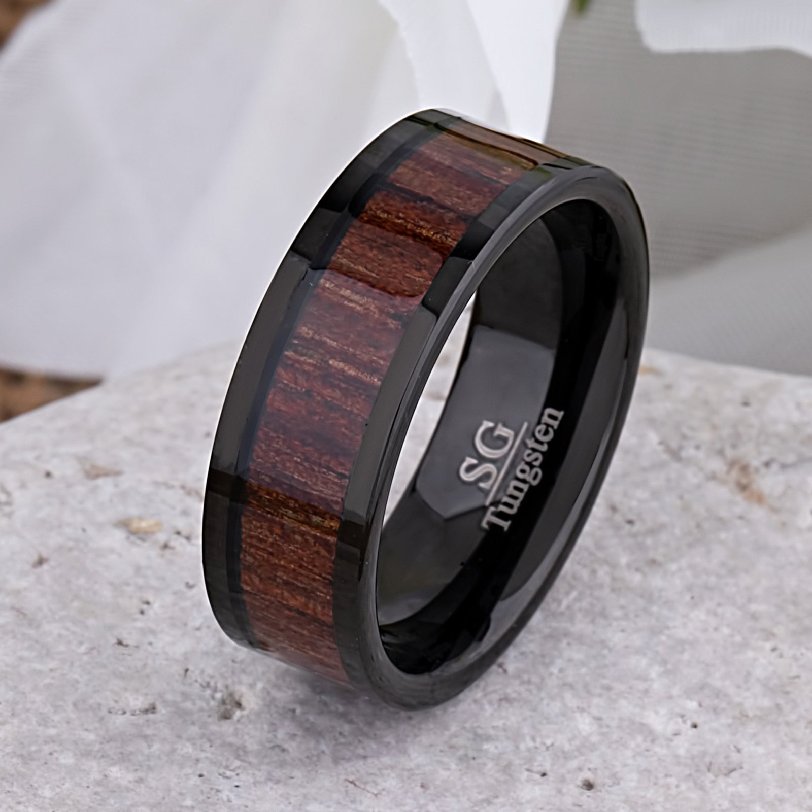 Tungsten Ring with Jichimu Wood Inlay - 8mm Width - TCR208