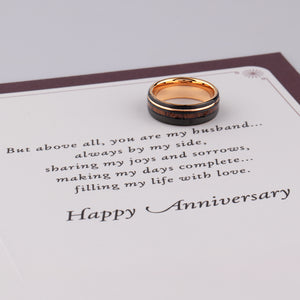 Black and Rose Gold Tungsten Ring with Rosewood Inlay - 8mm Width - TCR212