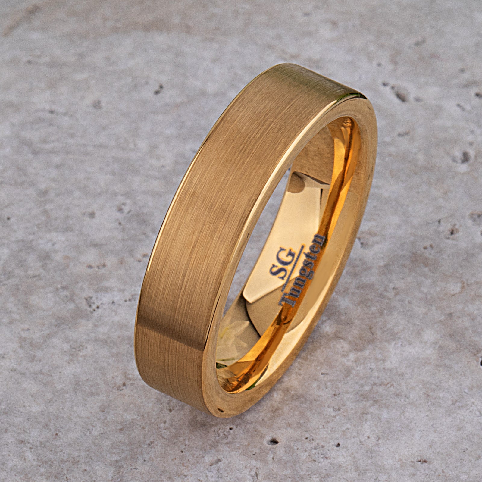 Yellow Gold Tungsten Ring with Brushed Surface - 6mm Width