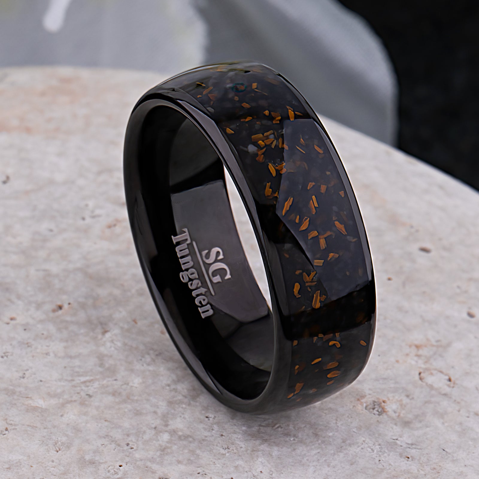 Black Agate and Tiger's Eye Tungsten Men's Wedding Ring - 8mm Width