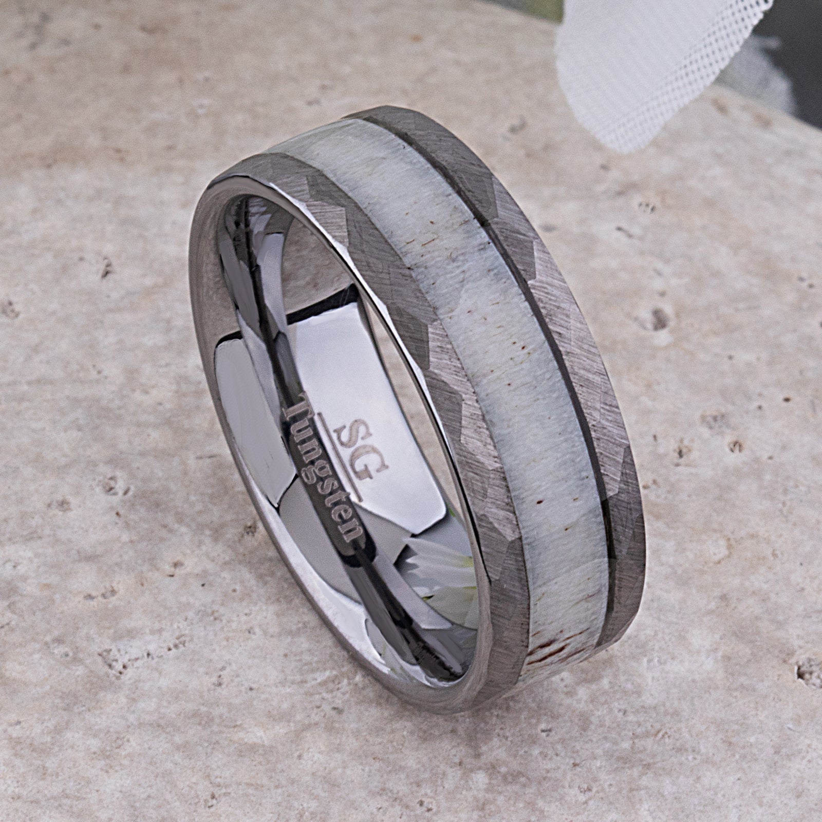Tungsten Ring with Deer Antler Inlay - 8mm Width