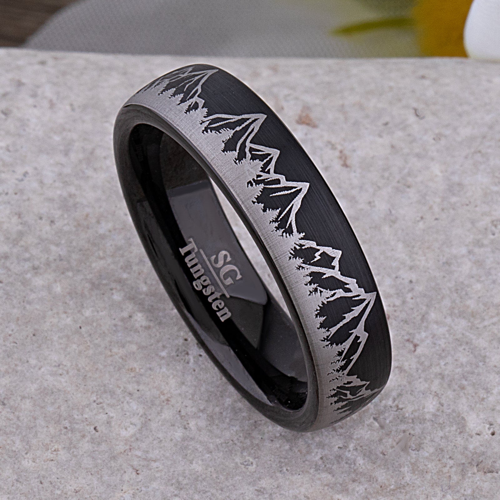Mountain Design Black Tungsten Nature Ring - 6mm Width