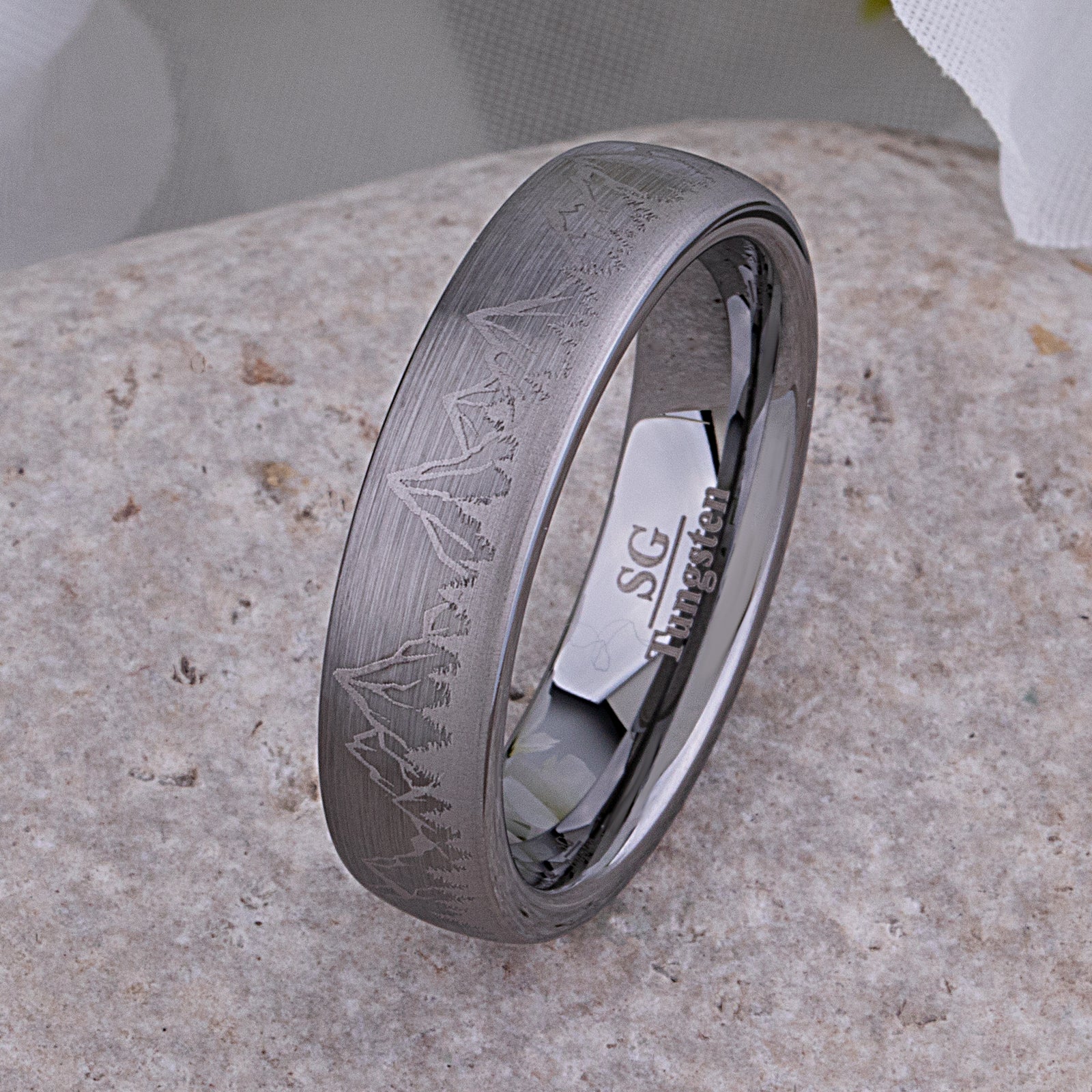 Mountain Design Tungsten Wedding Ring - 6mm Width
