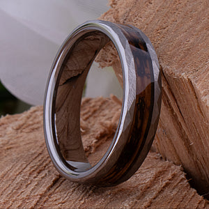 Tungsten Ring with Charred Whiskey Wood Inlay - 6mm Width - TCR246