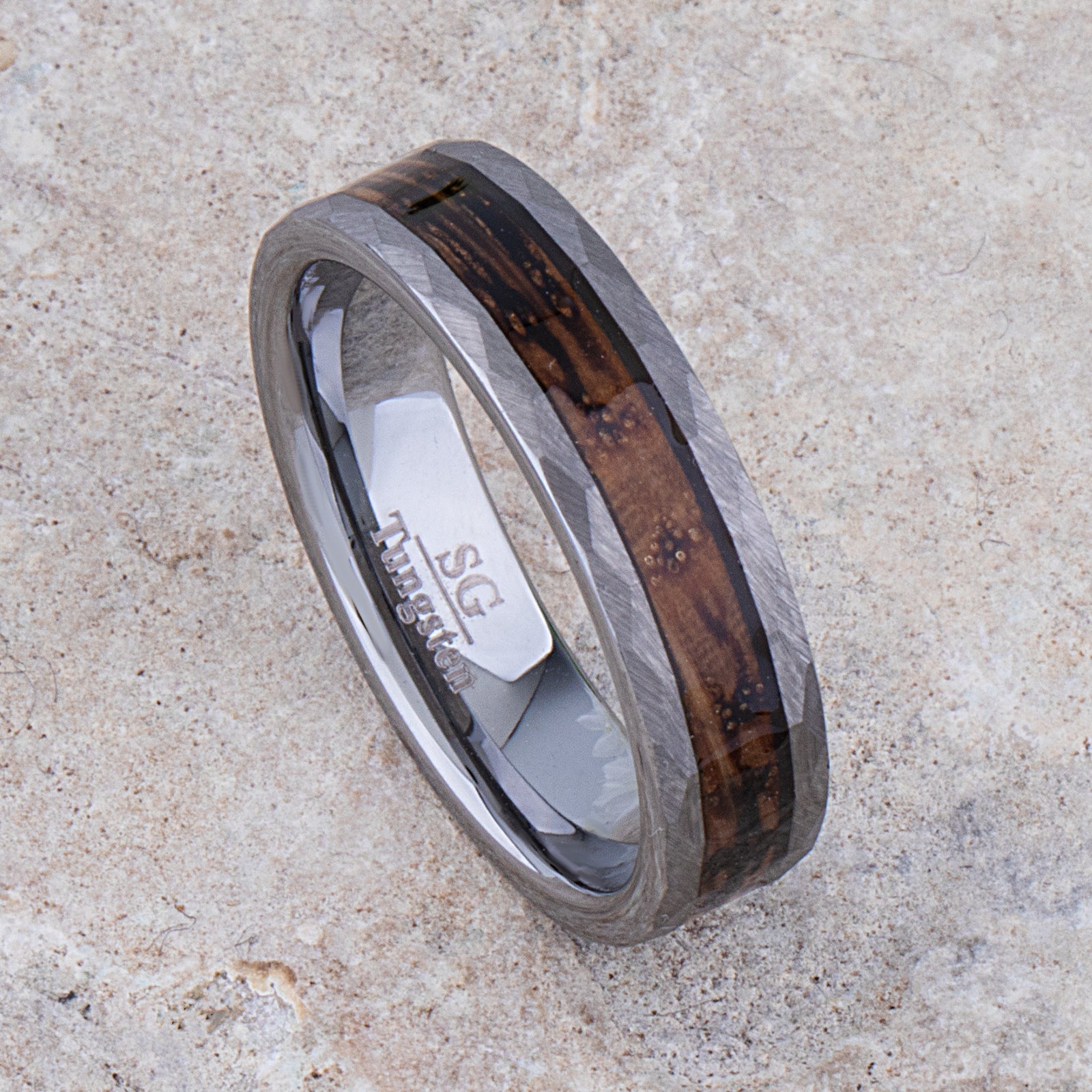 Tungsten Ring with Charred Whiskey Wood Inlay - 6mm Width