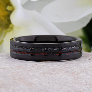 Dinosaur Bone and Meteorite Black Tungsten Wedding Band - 6mm Width - TCR248