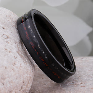 Dinosaur Bone and Meteorite Black Tungsten Wedding Band - 6mm Width - TCR248