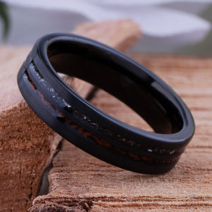 Dinosaur Bone and Meteorite Black Tungsten Wedding Band - 6mm Width - TCR248