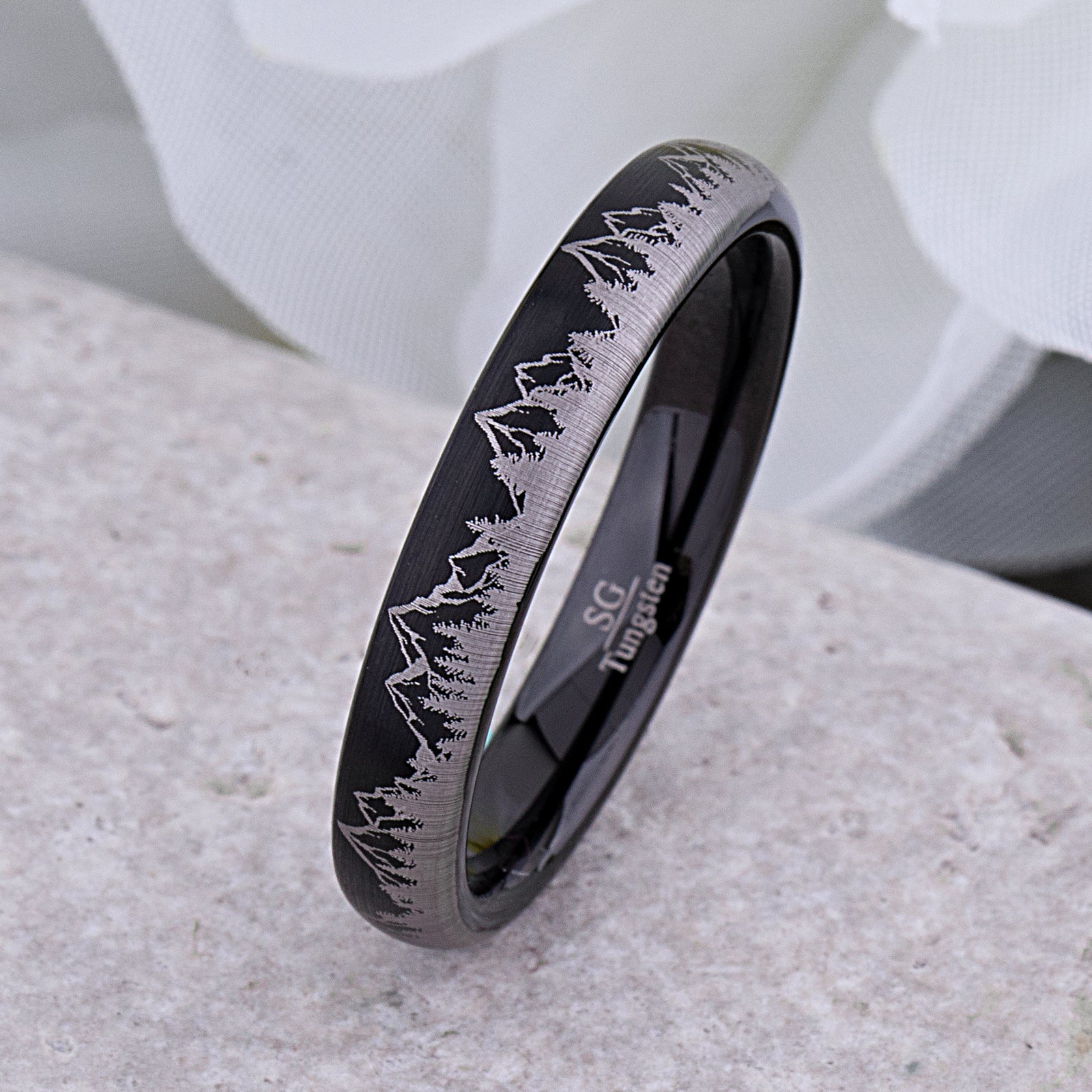 Mountain Design Black Tungsten Nature Ring - 4mm Width - TCR249