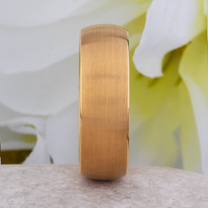 Yellow Gold Tungsten Ring with Brushed Surface - 8mm Width - TCR250