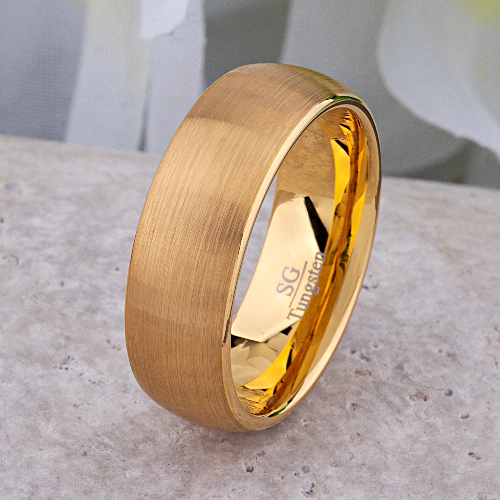 Yellow Gold Tungsten Ring with Brushed Surface - 8mm Width - TCR250