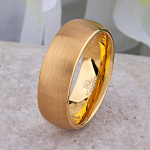 Yellow Gold Tungsten Ring with Brushed Surface - 8mm Width - TCR250
