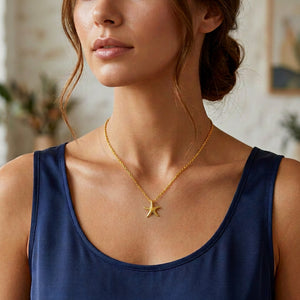Sterling Silver Yellow Gold Starfish Pendant Necklace - 16"+2" Extension
