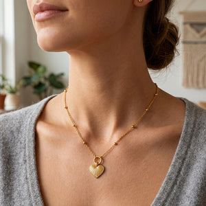 Yellow Gold Sterling Silver Puffed Heart Pendant Necklace - 16"+2" Extension - NTHP015YG
