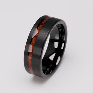 Black Tungsten Ring with Padauk Wood Inlay - 8mm Width - TCR172