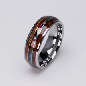 Tungsten Ring with Koa Wood and Abalone Shell - 8mm Width - TCR096