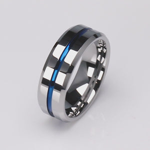 Tungsten Ring with Blue Center Channel - 8mm Width - TCR072