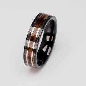 Whiskey Barrel Wood and Meteorite Black Tungsten Band - 6mm  - TCR025