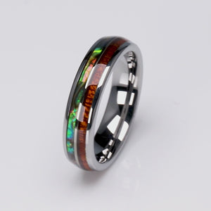 Tungsten Ring with Sapele Wood and Abalone Shell - 6mm Width - TCR147