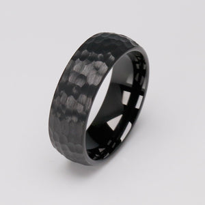 Hammered Black Men's Tungsten Ring - 8mm Width - TCR093