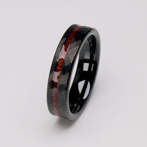 Black Faceted Tungsten Ring with Padauk Wood Inlay - 6mm Width - TCR190