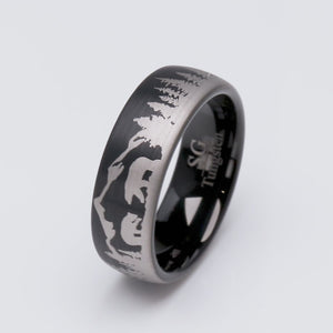 Mother Bear & Cub In Forest Tungsten Ring - 8mm Width - TCR205