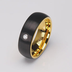 Black and Yellow Tungsten Ring with 3mm CZ - 8mm Width - TCR090