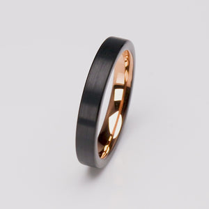 Unisex Black and Rose Gold Tungsten Wedding Ring - 4mm Width - TCR231