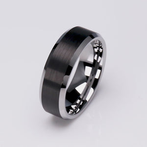 Black and Silver Tungsten Wedding Ring - 8mm Width - TCR070