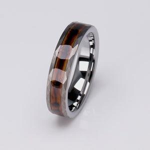 Tungsten Ring with Charred Whiskey Barrel Wood Inlay - 6mm Width - TCR246