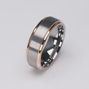 Tungsten Ring with Rose Gold - 8mm Width - TCR082