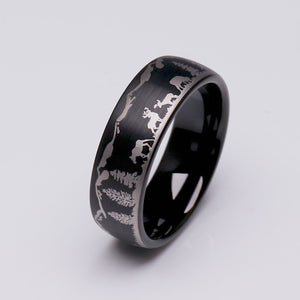 Deer and Pine Forest Tungsten Ring - 8mm Width - TCR196