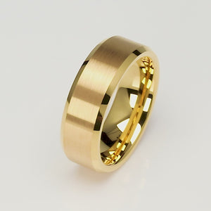 Yellow Gold Tungsten Ring with Brushed Surface - 8mm Width - TCR022