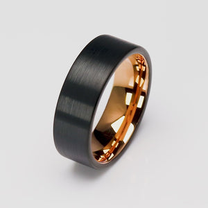 Men's Black and Rose Gold Tungsten Ring - 8mm Width - TCR083