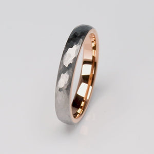 Tungsten Hammered Wedding Band with Rose Gold - 4mm Width - TCR110