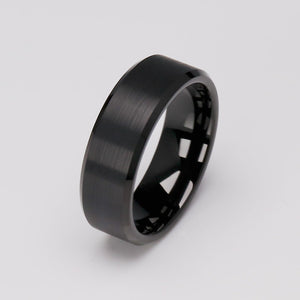 Men's Black Tungsten Ring with Beveled Edge - 8mm Width - TCR031