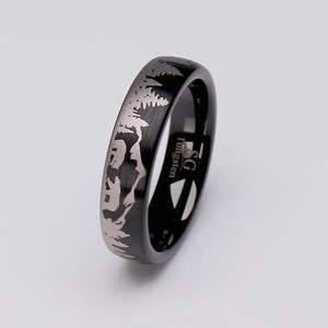 Mother Bear & Cub In Forest Tungsten Ring - 6mm Width - TCR201