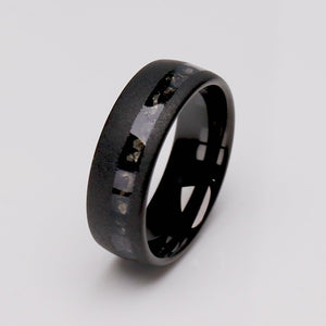 Black Tungsten Ring with Meteorite Inlay - 8mm Width - TCR213